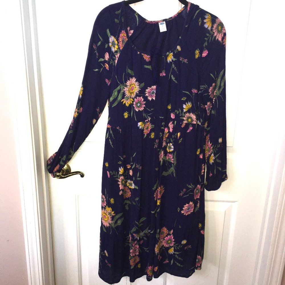 Old Navy Long Sleeve Tiered FloralTassel-tie Dress
